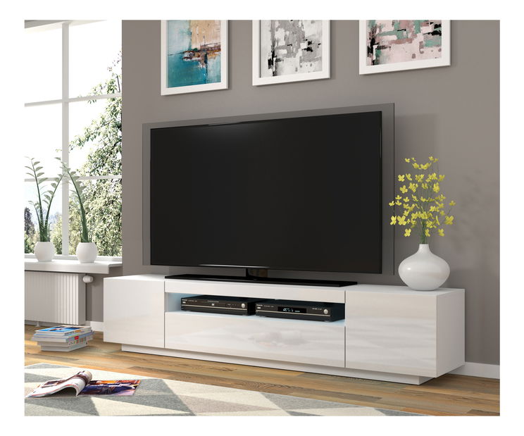 TV asztal/szekrény Aurinko 200 (fényes fehér) (világítással) *bazár
