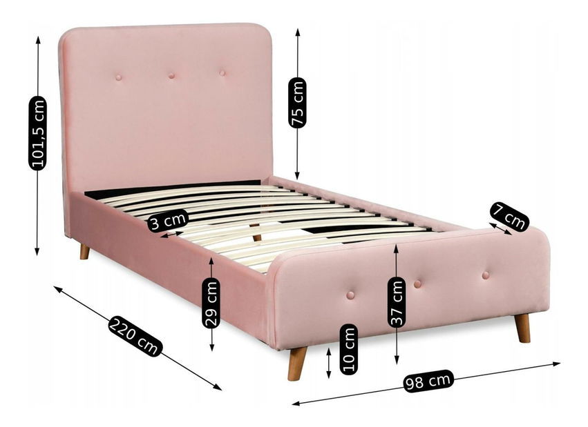 Pat de o persoană 90 cm Molecular (roz) (cu somieră)