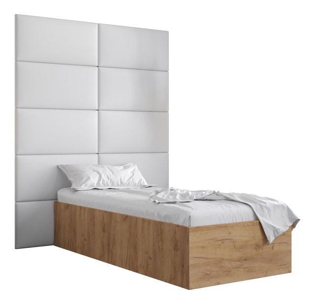 Egyszemélyes ágy kárpitozott fejtámlával 90 cm Brittany 1 (arany craft tölgy + fehér) (ágyráccsal)