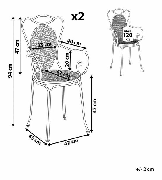 Set 2 buc. scaune de grădină CINQUE (metal) (gri)