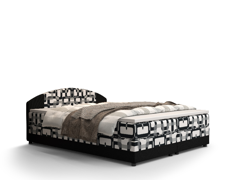 Pat matrimonial Boxspring 140 cm Orlando la (motiv + maro închis) ( cu saltea și sp. depozitare)