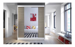 Gardróbszekrény Bianca I (fehér + sonoma + tükör)