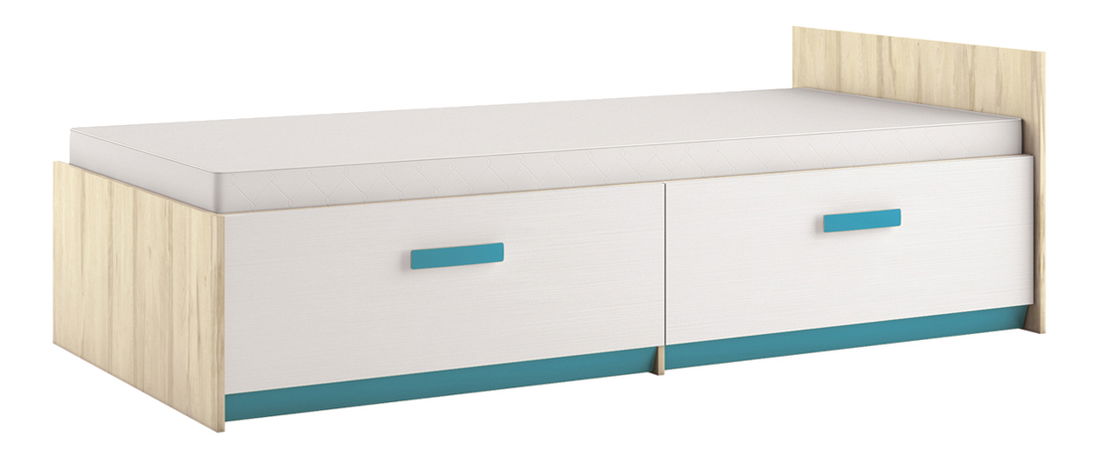 Pat de o persoană 90 cm Best 17 Stejar sălbatic + Alb (cu somieră și spațiu depozitare)