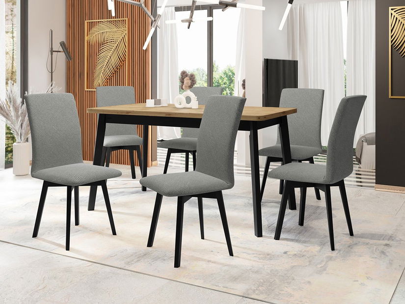 Blagovaonski set (za 6 osoba) Ayudante AL24 (hrast artisan + crna + siva)