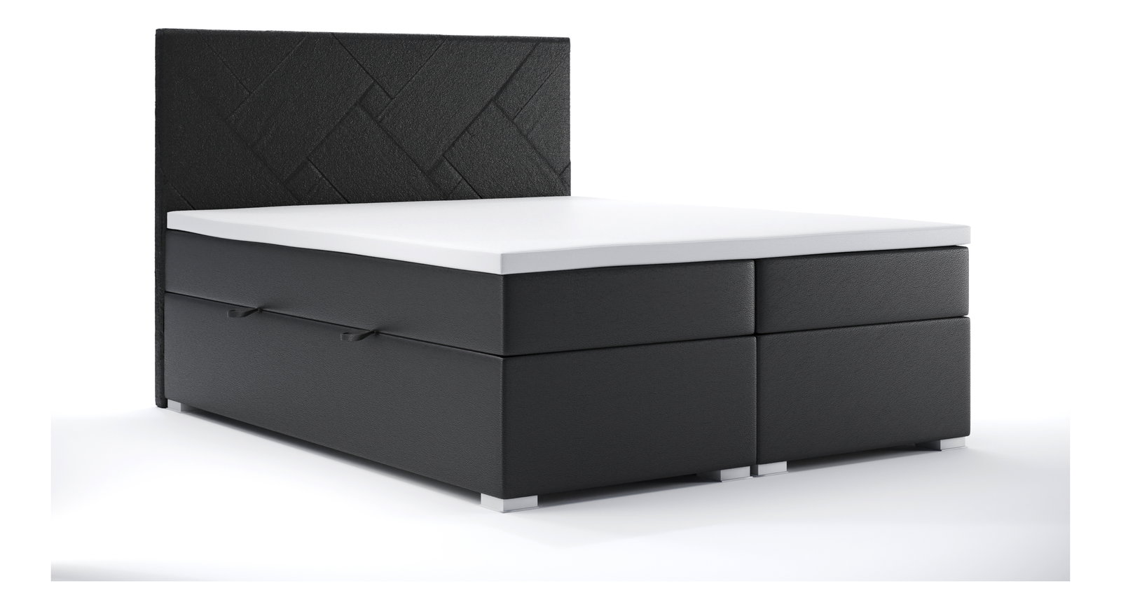 Franciaágy Boxspring 160 cm Melo (fekete öko-bőr) (tárolóhellyel)
