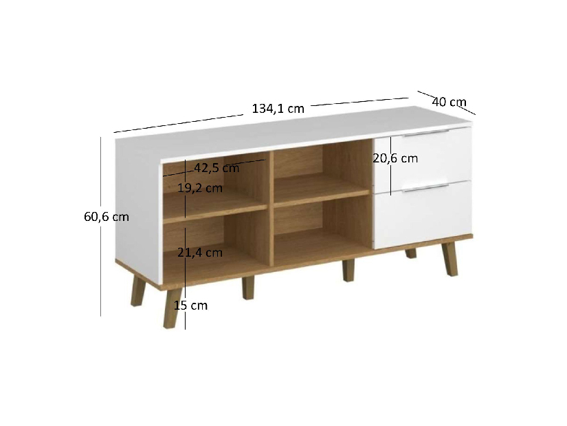 Komoda Nickole 2S/134 (biela + dub kamenný)