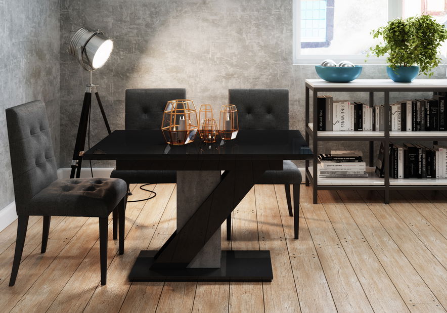 Blagovaonski stol Mevenis (crni sjaj + kamen) (za 4 do 6 osoba)