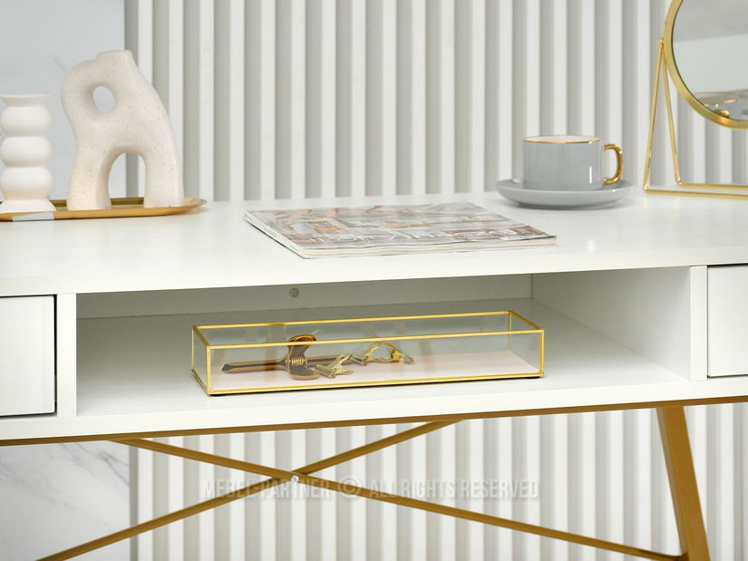 Masă PC Gavon (lemn alb + auriu)