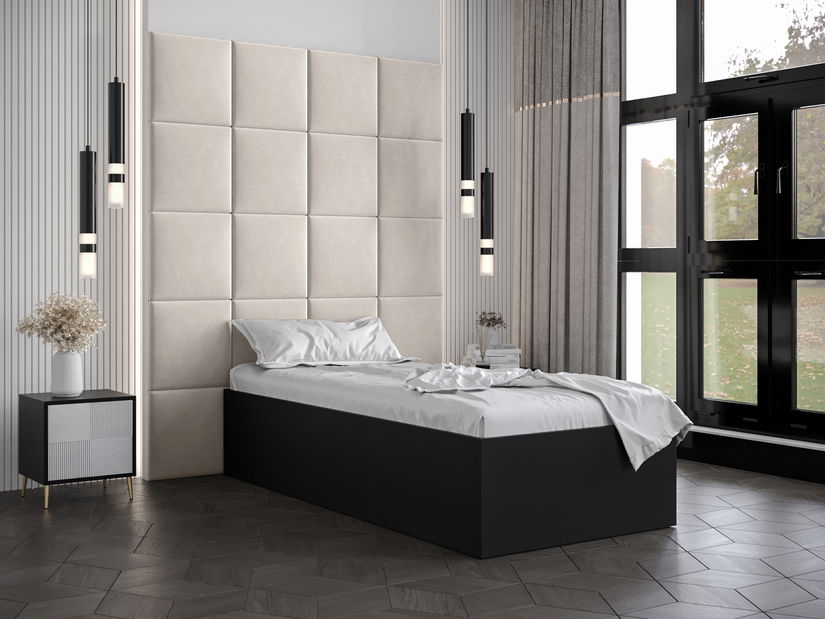 Egyszemélyes ágy kárpitozott fejtámlával 90 cm Brittany 3 (matt fekete + krém) (ágyráccsal)