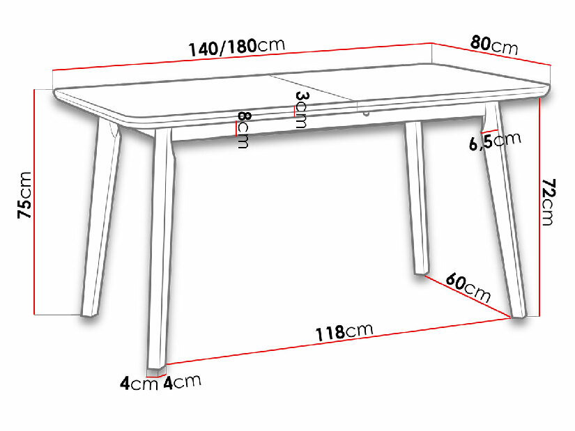 Stôl Harry 80 x 140+180 VII (biela + dub sonoma)