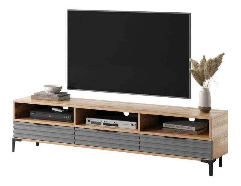 TV ormarić/stolić Ricko 3D (hrast prirodni + siva)