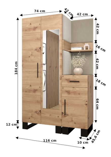 Set mobilier pentru hol Amanda 16 (Stejar artisan + gri închis)