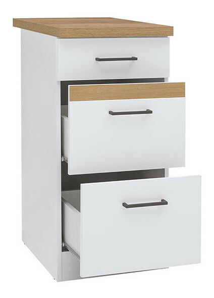 Dulap inferior de bucătărie Junona line D3S/40/82 (Alb + Alb lucios + Stejar craft auriu)