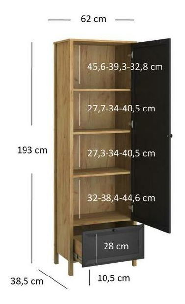 Ormar s policama Bruselas (hrast craft zlatni + crna) 