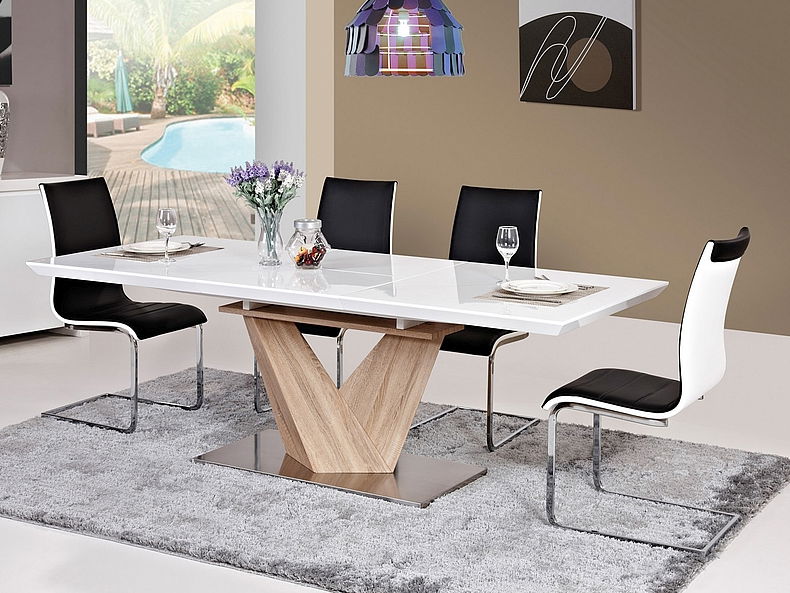 Rozkladací jedálenský stôl 140-200 cm Allegra (biela + dub) (pre 8 a viac osôb)