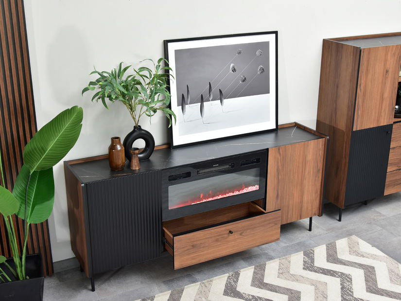 Măsuță TV/Dulap Protegidas P16 (negru) (cu șemineu)