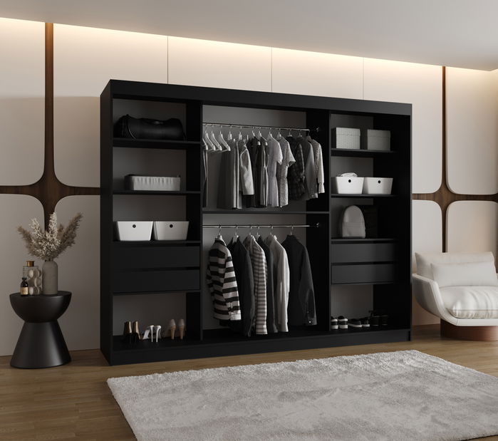 Dulap de haine 250 cm Boomer 3 (Negru) (cu iluminat)