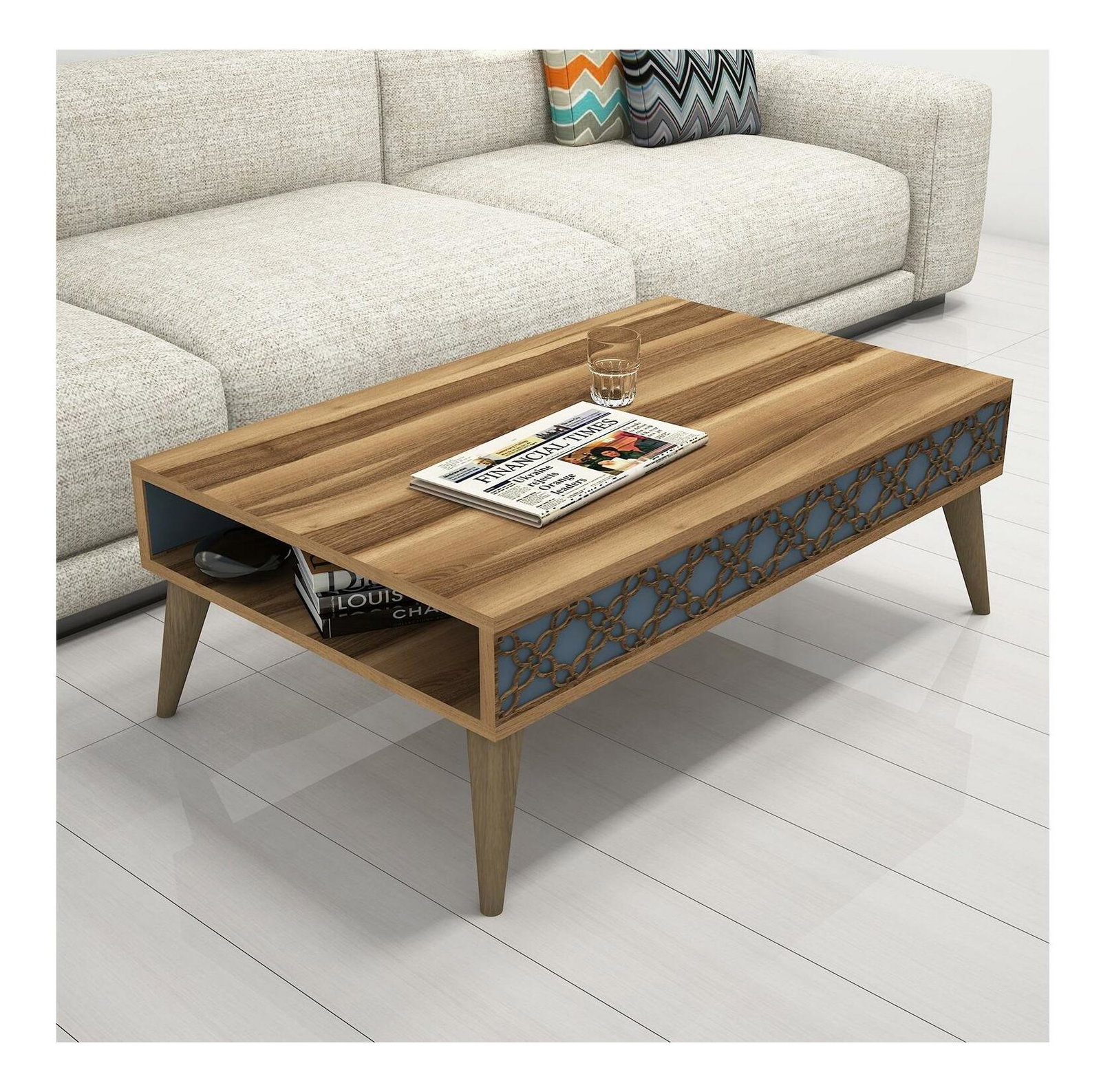 Konferenčný stolík Clementine 1 (orech + modrosivá)