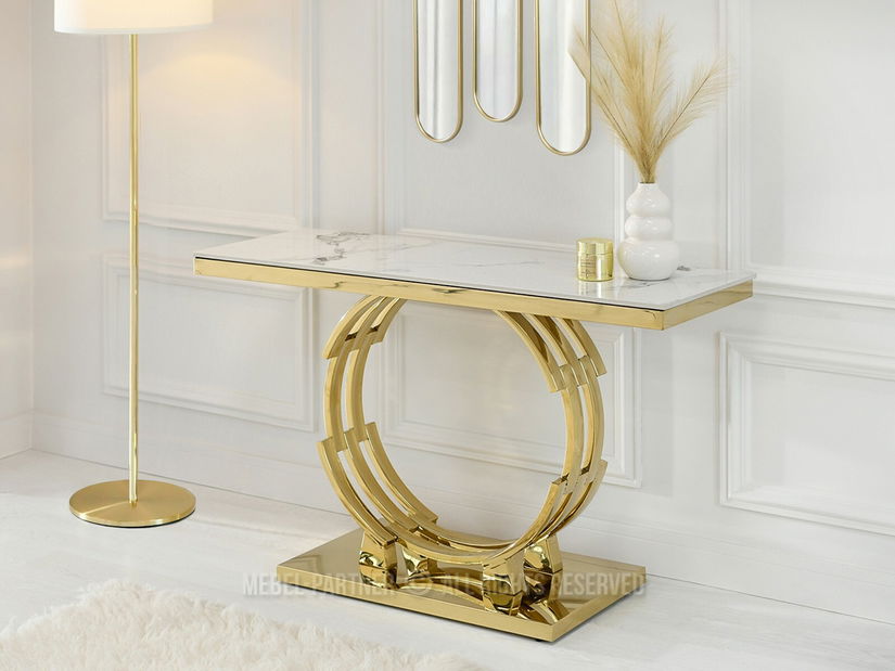 Măsuță consolă Tess (marmură albă + auriu)
