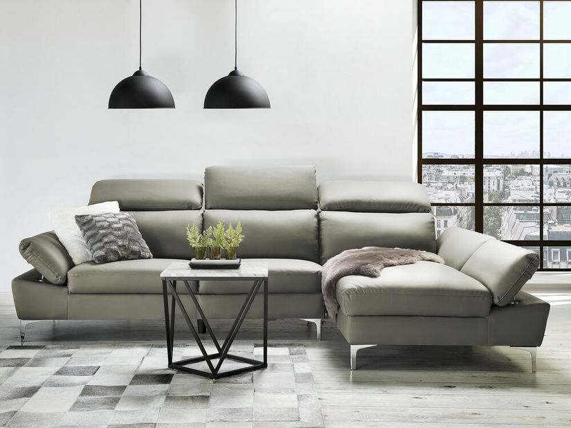 Bőr sarokkanapé Farona (sötétszürke) (J)