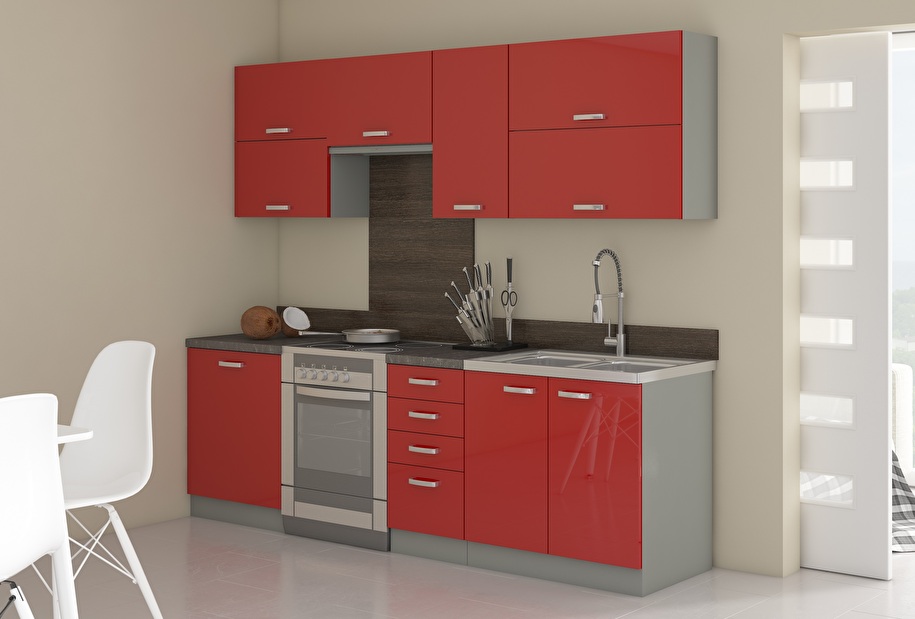Dulap inferior de bucătărie sub chiuvetă Roslyn 80 ZL 2F BB (roșu + gri) *vânzare stoc