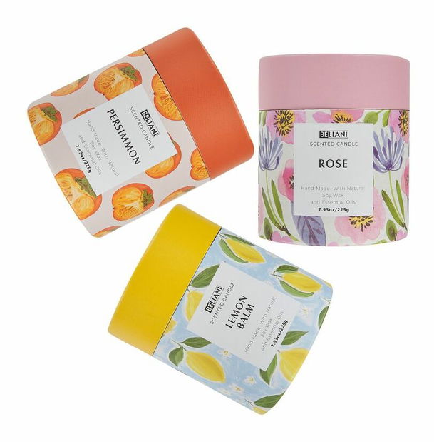 Sada 3 ks vonných sviečok ruža/hurmikaki/medovka Baldomero (ružová)