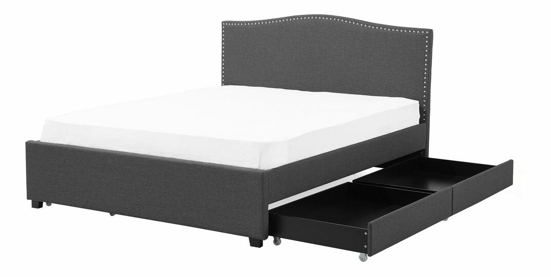 Pat matrimonial 160 cm MONTHY (cu somieră, sp. depozitare și iluminat LED) (gri închis)