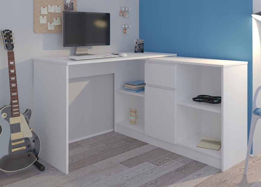 Rohový PC stolík Nokru (biela)