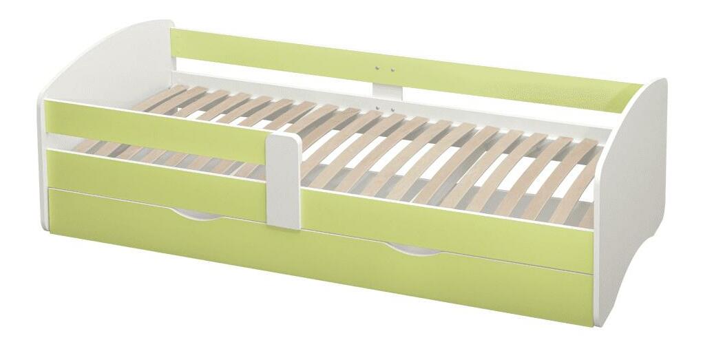 Egyszemélyes ágy 80 cm Carecen (zöld + fehér) (ágyráccsal) (tárolóhellyel)