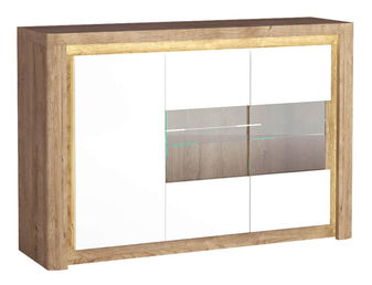 Vitrina Livia 03 (s LED rasvjetom) (hrast ribbeck + bijeli sjaj)