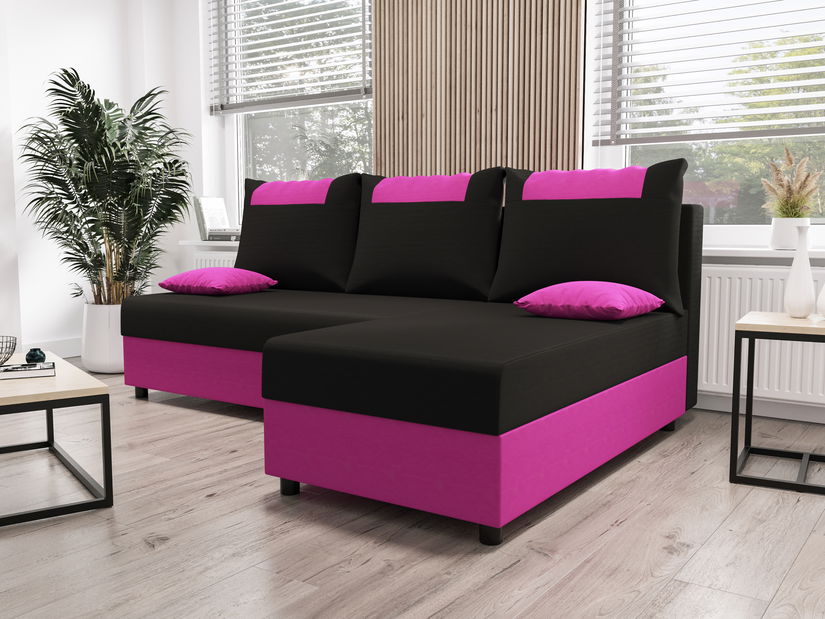 Rohová sedacia súprava Stellar L (čierna + fialová) (P)