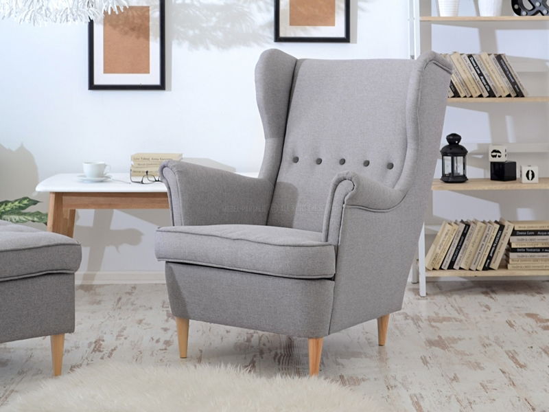 Kreslo ušiak Margis (sivá + biela)