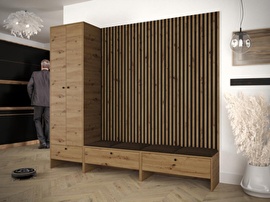 Mobilier hol Esmaldos VI (Stejar artisan + Negru + maro) 