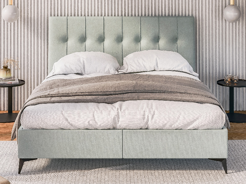 Franciaágy Boxspring 140 cm Leny (menta) (matraccal és tárolóhellyel)