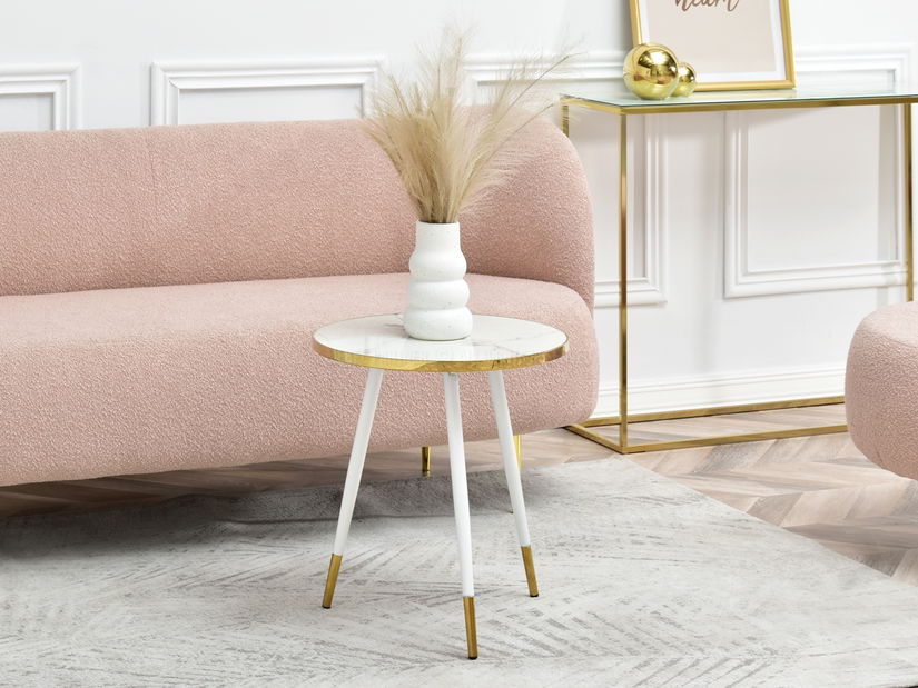 Konferenčný stolík Zoya S (biely mramor + zlatá)