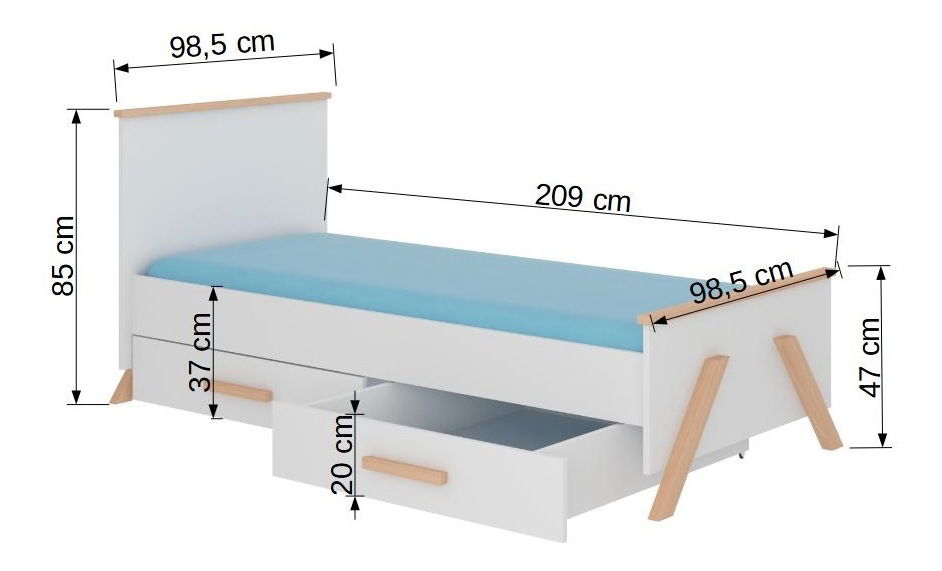 Dječji krevet 200x90 cm Karolina (s podnicom) (prirodna bukva + bijela)