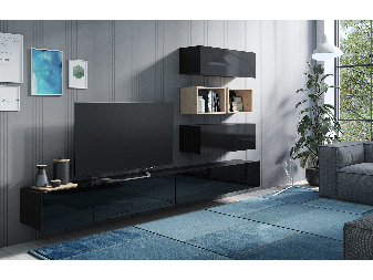 Mobilier living Calabria C27 BLACK (Negru + Stejar artisan) (fără iluminat)