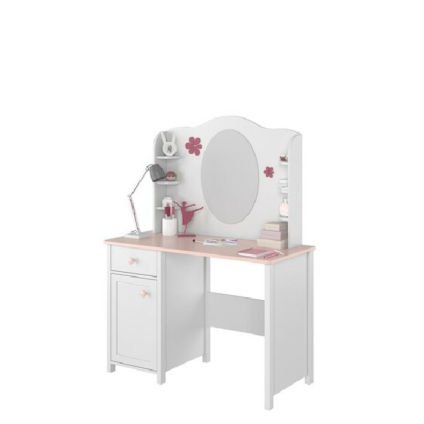 Toaletný stolík Luna LN03 + Nástavec Luna LN06 (biela + ružová) *výpredaj