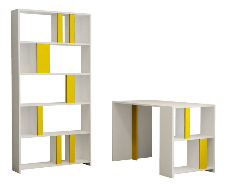 PC stolić s regalom Limba (bijela + žuta)