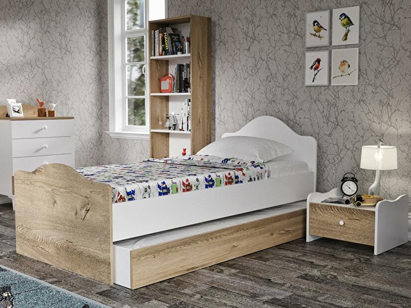 Egyszemélyes ágy 90 cm Sabese 3 (tölgy + fehér) (ágyráccsal)