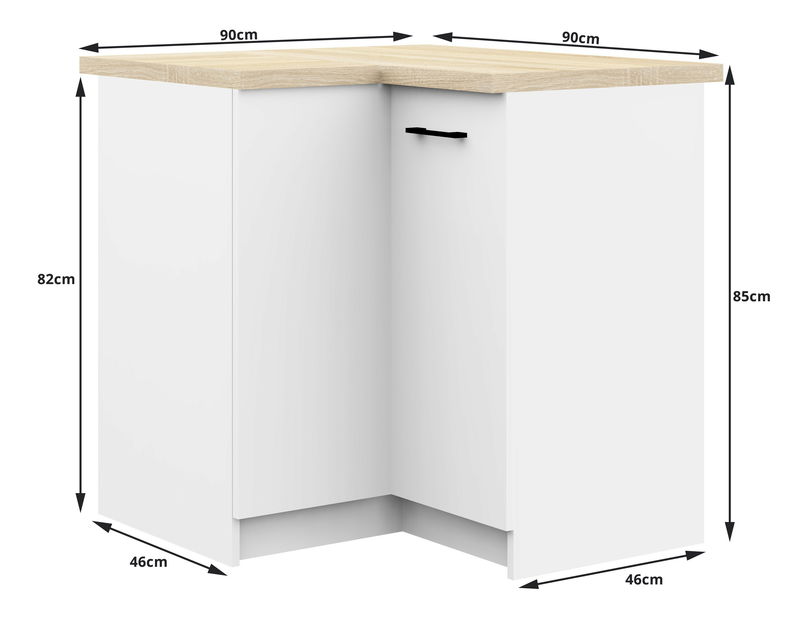 Rohová dolná kuchynská skrinka Ozara S90 90 (biela)