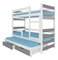 Pat etajat pentru copii 180x75 cm Karin (cu somieră și saltea) (Alb + Gri)