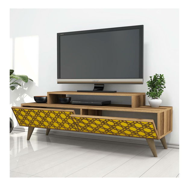 TV stolík/skrinka Clementine (orech + žltá)