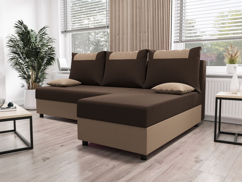 Rohová sedacia súprava Stellar L (tmavohnedá + béžová) (P)