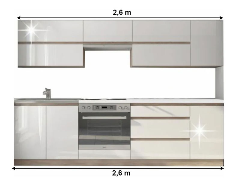 Konyhabútor 260 cm Lina (sonoma tölgy + magasfényű fehér) *kiárusítás