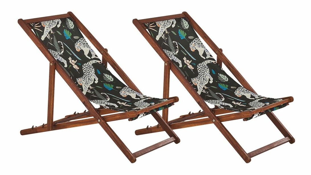 Set 2 ks záhradných lehátok s náhradnými poťahmi Antio (tmavé drevo)