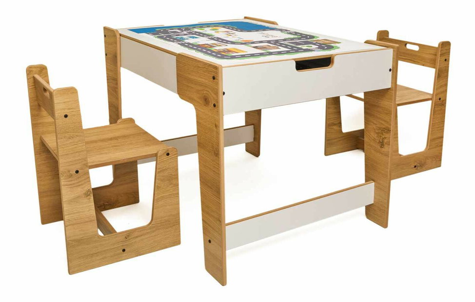 Set detský stolík a 2 stoličky Pidili 5 (biela + naturálna)