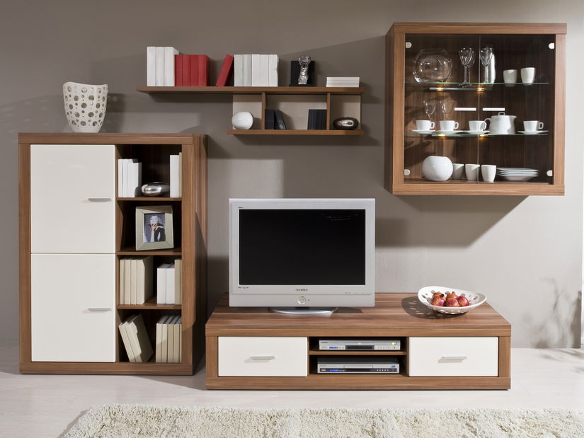 Obývacia stena Decodom Nicola Kombi 51 slivka + lesk vanilka (s osvetlením)