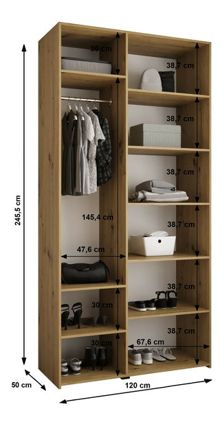 Dulap de haine 120 cm Carmela 50-4 (alb + Negru)