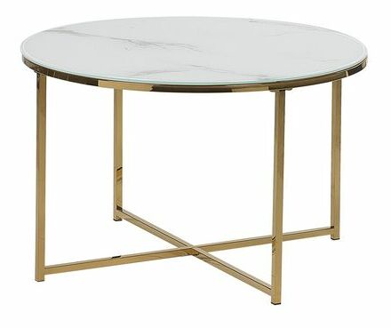 Masă de cafea Qasim (alb auriu) (efect de marmură)